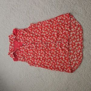 Red Daisy Print Lace Cutout Tank Top Blouse